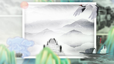 国潮山水画意境古风相册展示AE模板