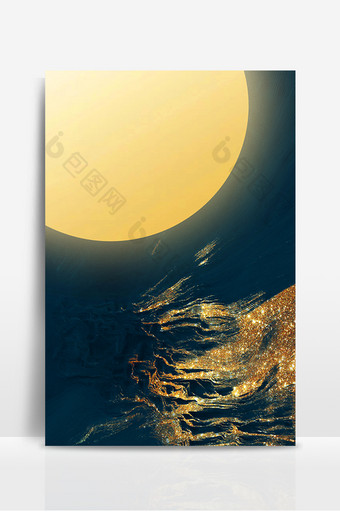 简约中秋节海上升明月鎏金背景图片
