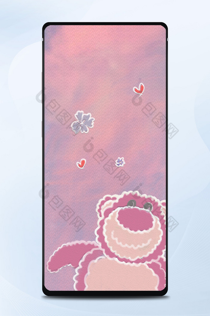 粉丝紫色手绘可爱卡通草莓熊手机配图壁纸图片图片