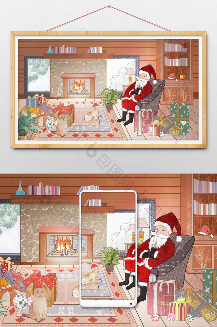 圣诞老人筹备礼物圣诞节插画图片图片