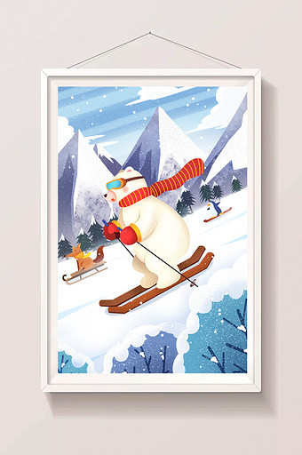 白色冬季滑雪插画图片