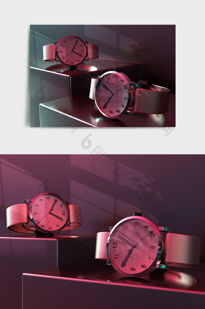 紫色梦幻科技风手表C4D模型图片图片