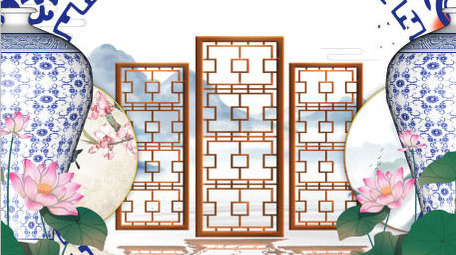 4K高清古典青花瓷屏风舞台背景AE模板