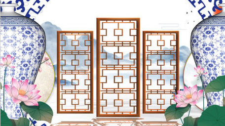 4K高清古典青花瓷屏风舞台背景AE模板