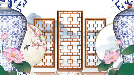 4K高清古典青花瓷屏风舞台背景AE模板