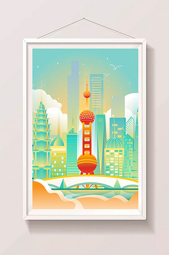 中国城市上海插画矢量图图片