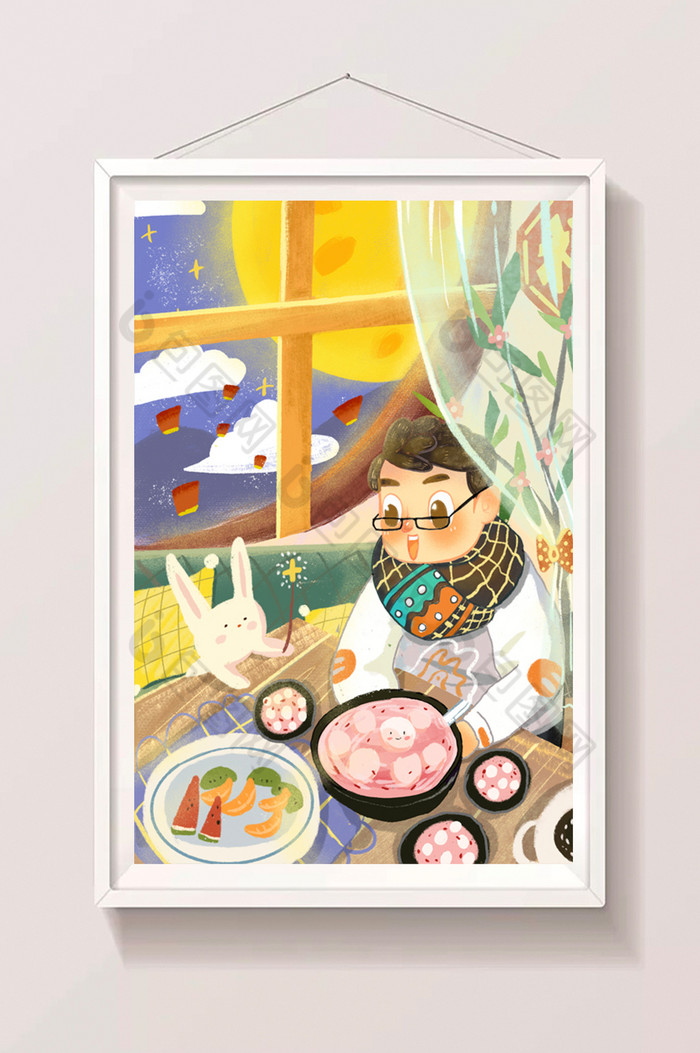 新年元宵正月十五吃汤圆温暖家庭插画图片图片