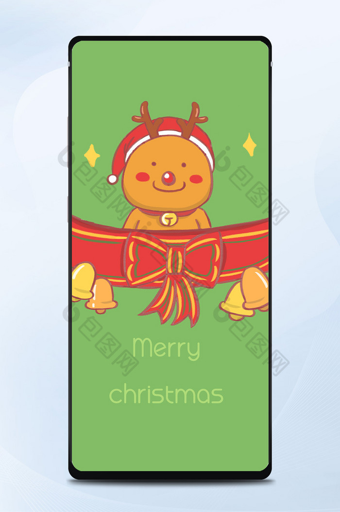 卡通圣诞撞色麋鹿铃铛蝴蝶节手机壁纸图片图片