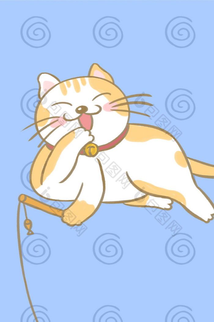 卡通猫咪钓鱼趣味可爱手机壁纸