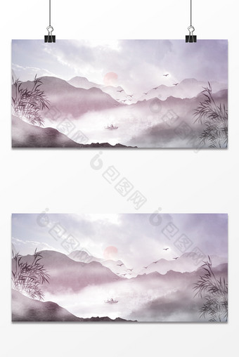 中国风云雾山水竹林古风意境背景图图片