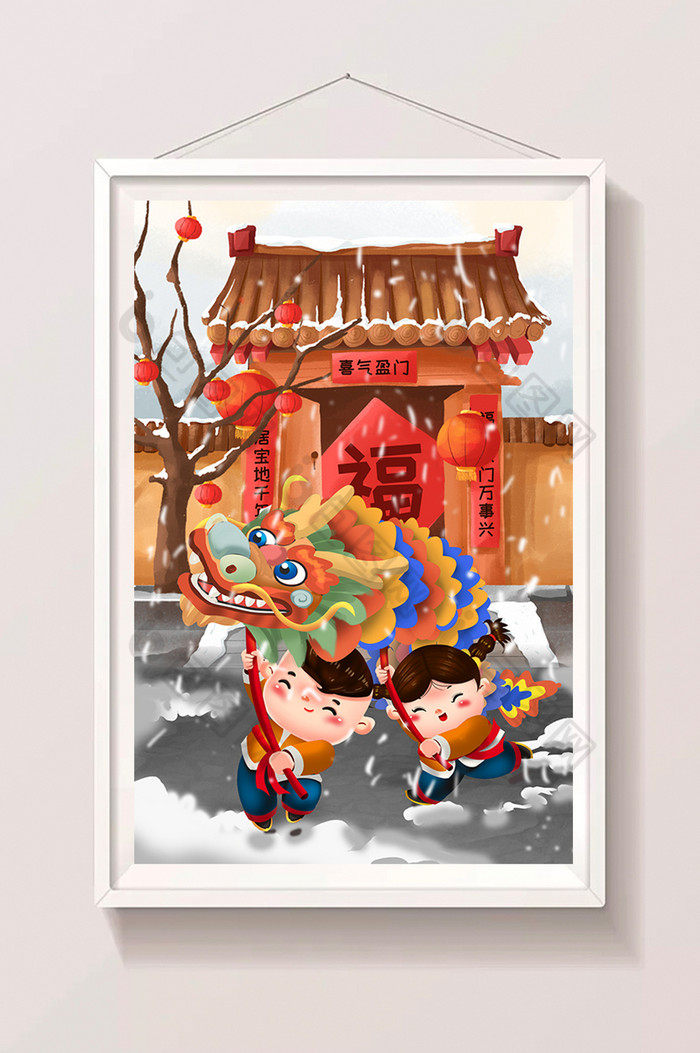 迎2021新年绘画作品,2021迎新年绘画作品 2021新年孩童舞龙迎新春