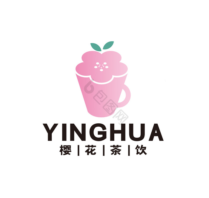 奶茶店樱花饮品店LOGO标志VI