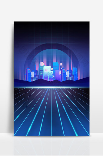 炫酷未来感科技城市光线赛博朋克背景图片