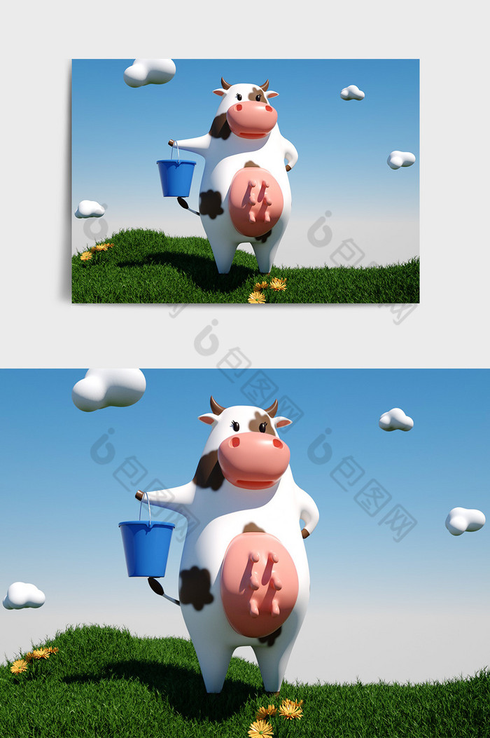 C4D卡通风格草原奶牛IP形象图片图片
