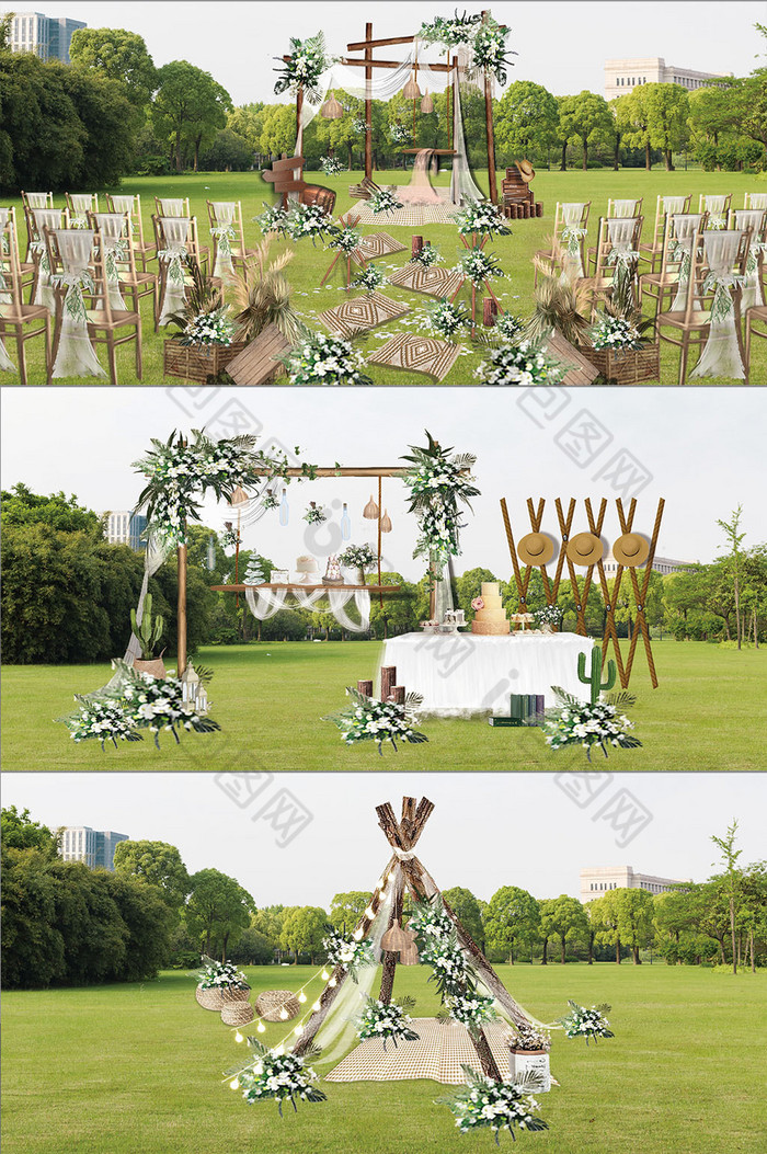 白绿色小清新草坪婚礼效果图图片图片