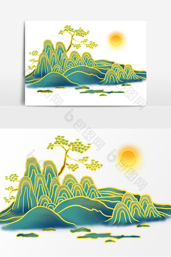 手绘潮流中国风山水元素图片