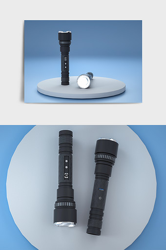 黑色简约手电筒产品模型图片