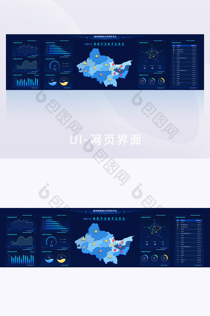 深蓝色中国地图城市可视化数据UI网页界面图片图片