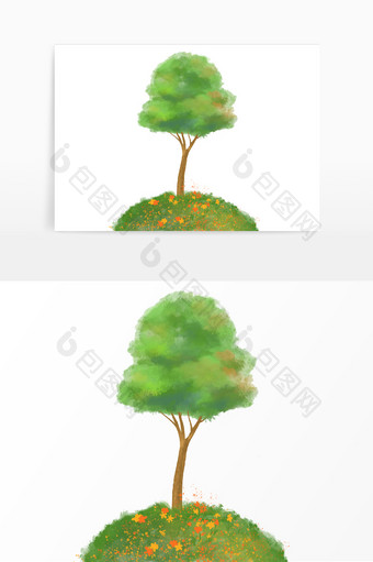 剪影风绿色树木插画图片