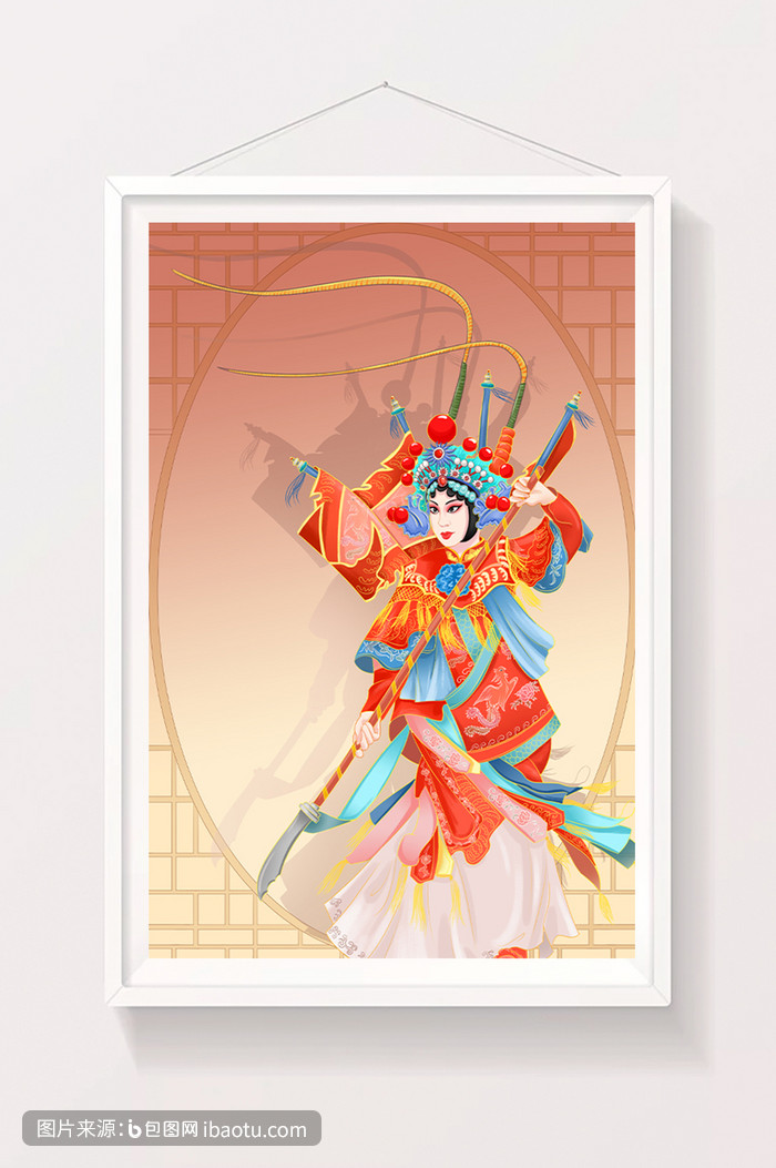 京剧戏曲人物穆桂英挂帅插画,包图网,图片,素材,模板,免费