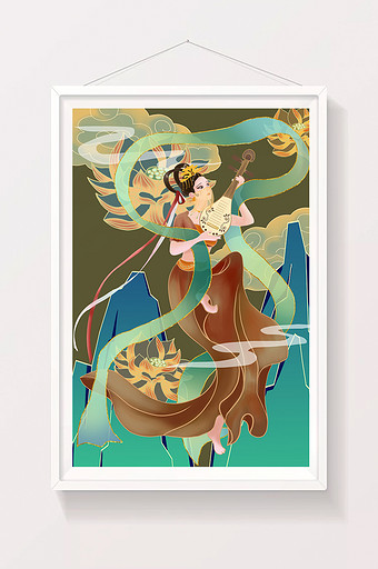 中国风古风敦煌美女仙女乐器琵琶插画图片