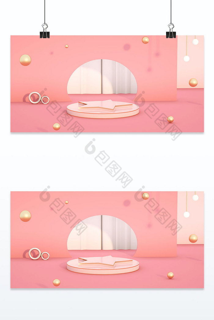 粉色电商装饰三维3D背景墙背景图片图片