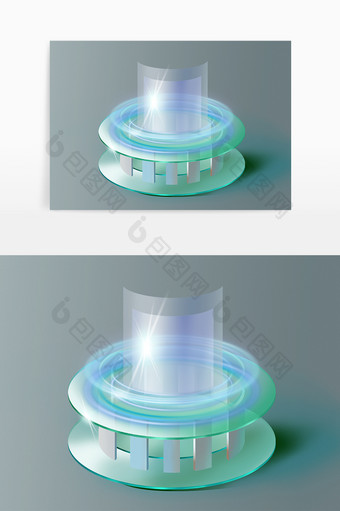 绿色圆环光感圆柱渲染玻璃科技立体风格元素图片