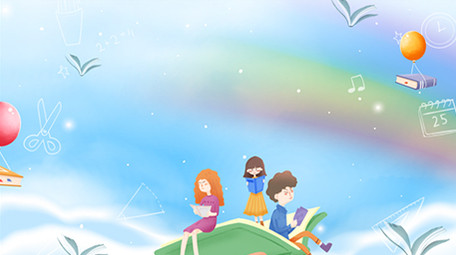 卡通清新唯美彩虹蓝色天空读书背景视频