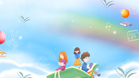 卡通清新唯美彩虹蓝色天空读书背景视频