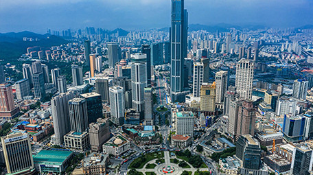 交通震撼大连中山广场车流交通航拍延时