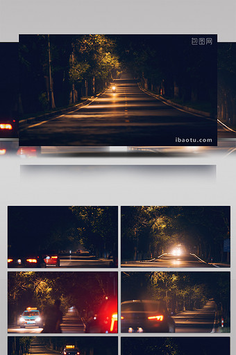 孤独感夜晚路灯下寂静马路上车辆行驶实拍图片