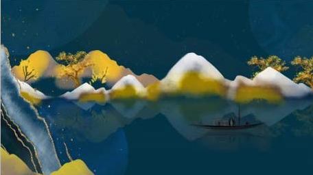 中国风国潮水墨山水鎏金视频背景
