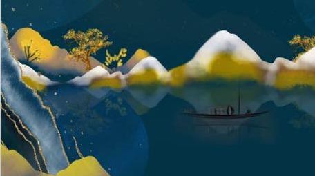 中国风国潮水墨山水鎏金视频背景