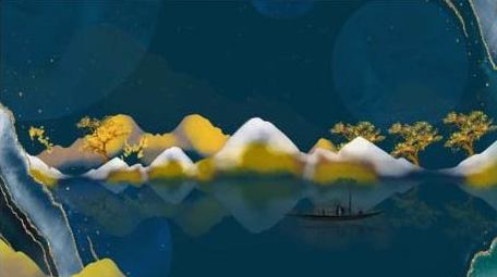 中国风国潮水墨山水鎏金视频背景