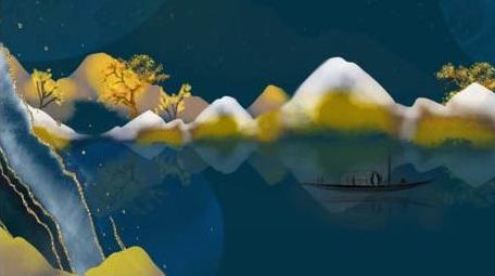 中国风国潮水墨山水鎏金视频背景
