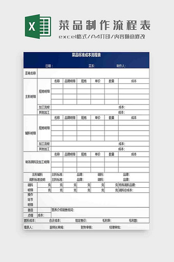 菜品流程制作表Excel模板图片