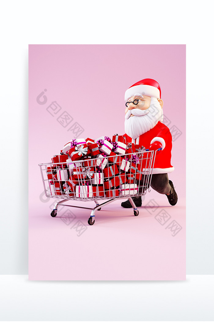 C4D卡通圣诞老人礼物满购物车IP形象图片图片