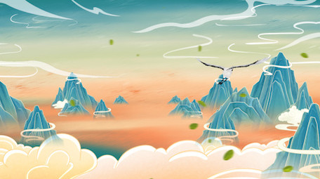 国潮唯美意境水墨古风山视频背景AE模板