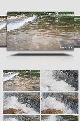 山间潺潺溪水顺流而下飞溅特写实拍图片
