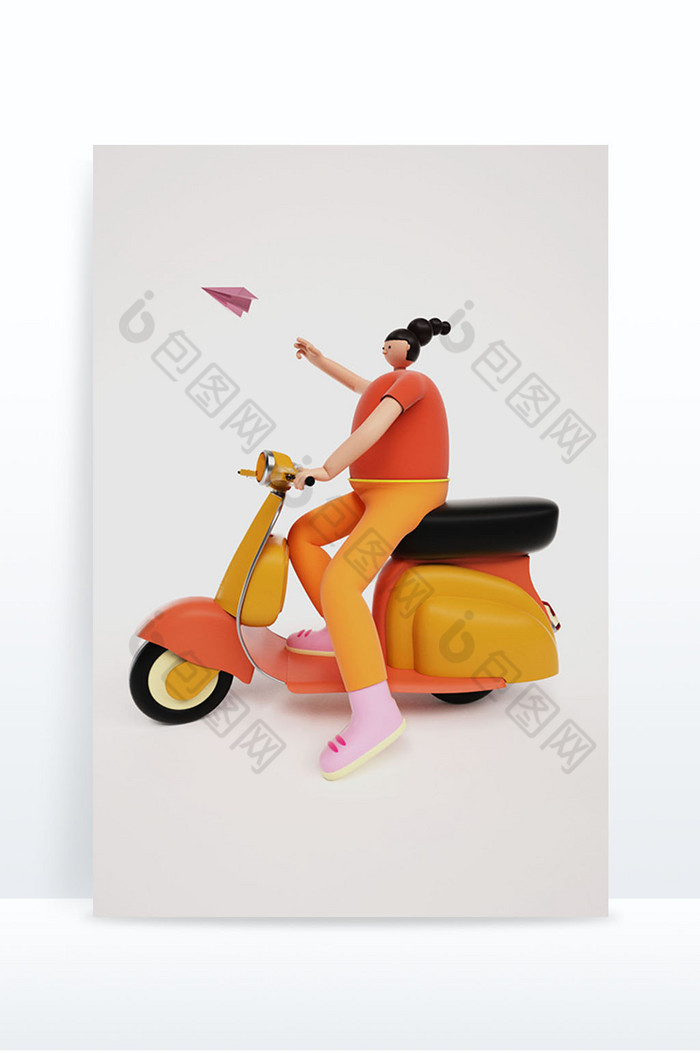 个性定制卡通风格女孩骑摩托人物C4D元素图片图片