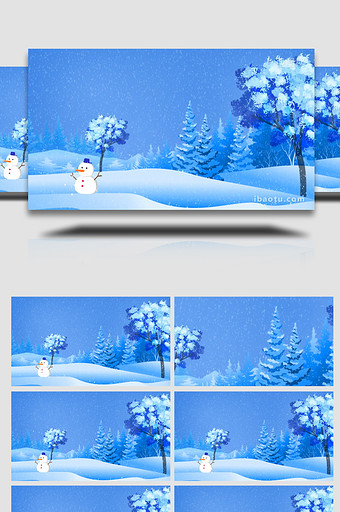 蓝色寒冬下雪雪景背景视频图片