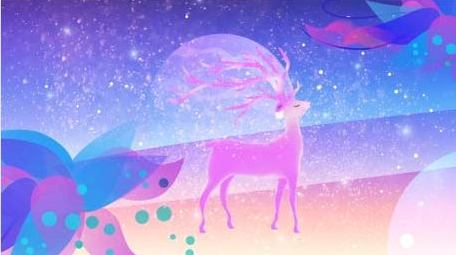 卡通梦幻渐变蓝色星空梅花鹿背景视频