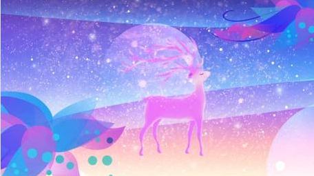 卡通梦幻渐变蓝色星空梅花鹿背景视频