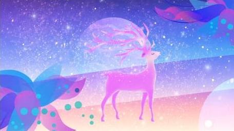 卡通梦幻渐变蓝色星空梅花鹿背景视频