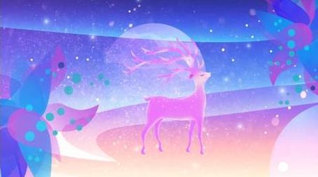 卡通梦幻渐变蓝色星空梅花鹿背景视频