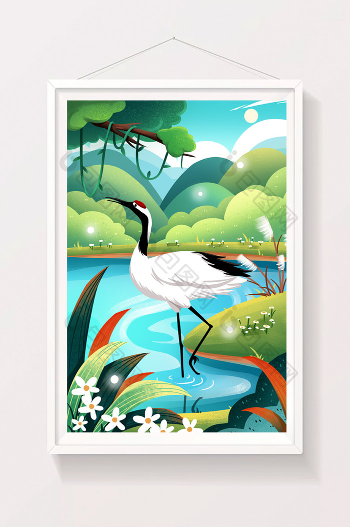 湿地保护日仙鹤竖版插画图片图片