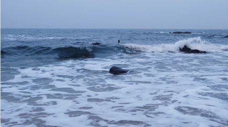 沙滩海岸礁石浪花波浪大海海洋自然海洋实拍