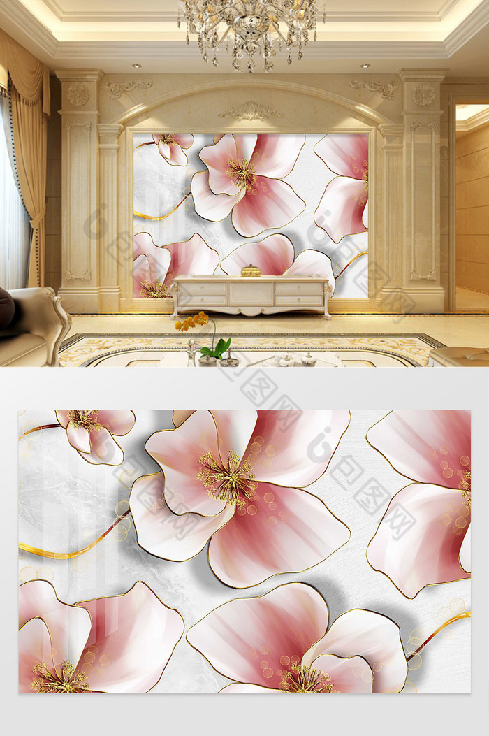 新中式浮雕花卉彩雕立体风格背景墙图片图片