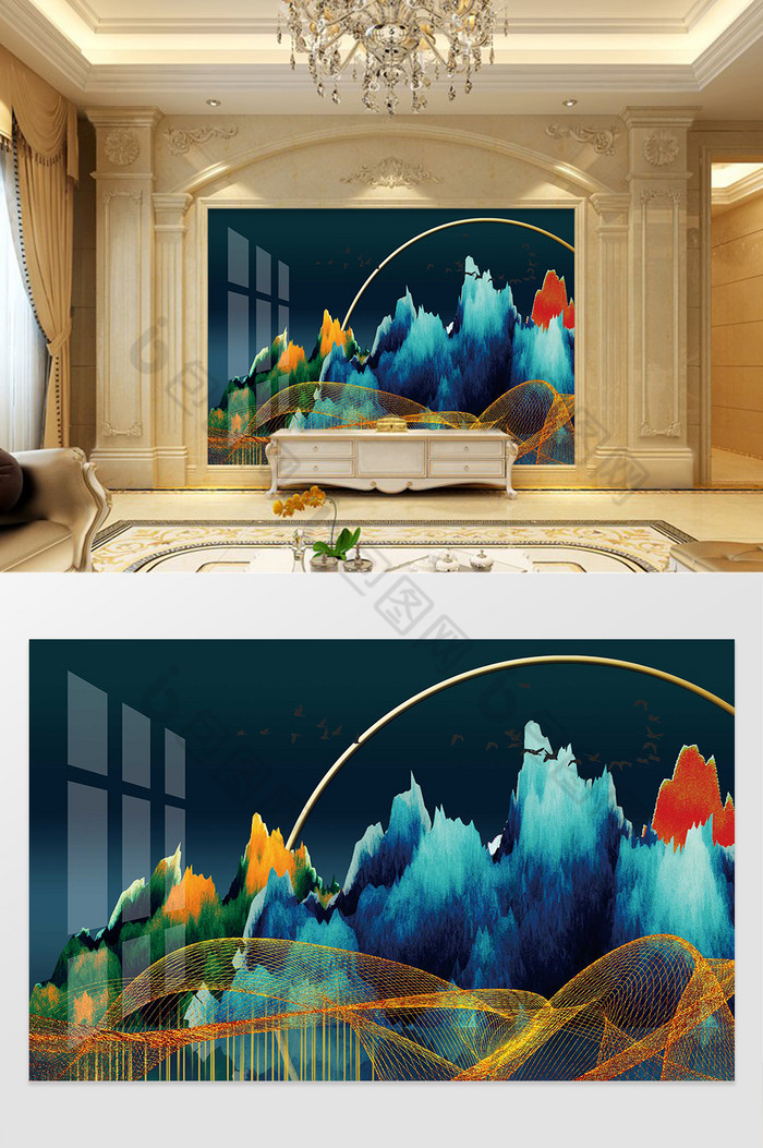 新中式轻奢风格山水背景墙图片图片