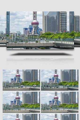 竖拍上海城市地标繁华人流蓝天东方明珠延时图片